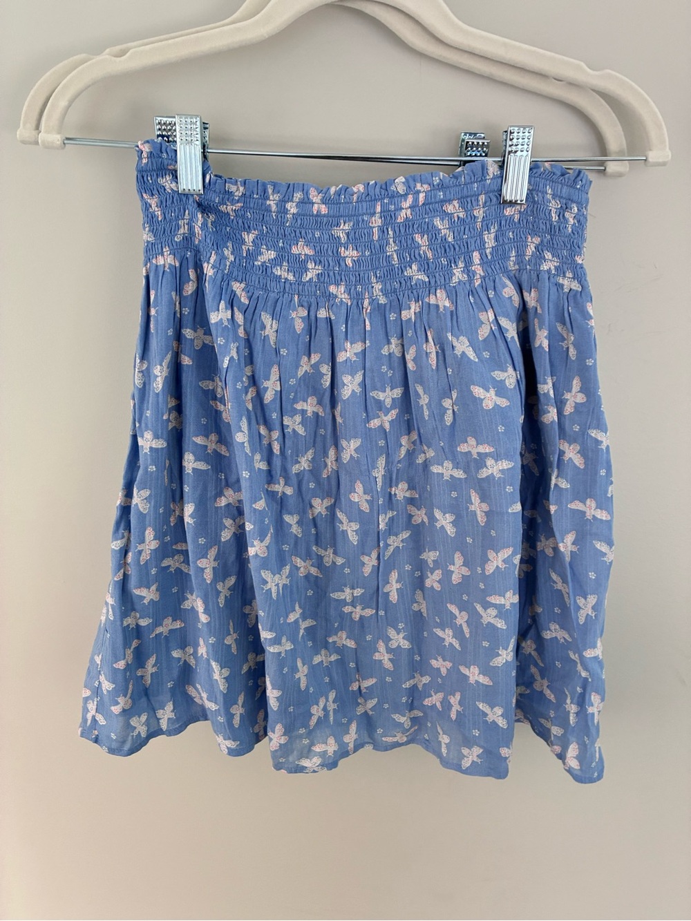 LOFT Blue Butterfly Print Smocked Skater Skirt